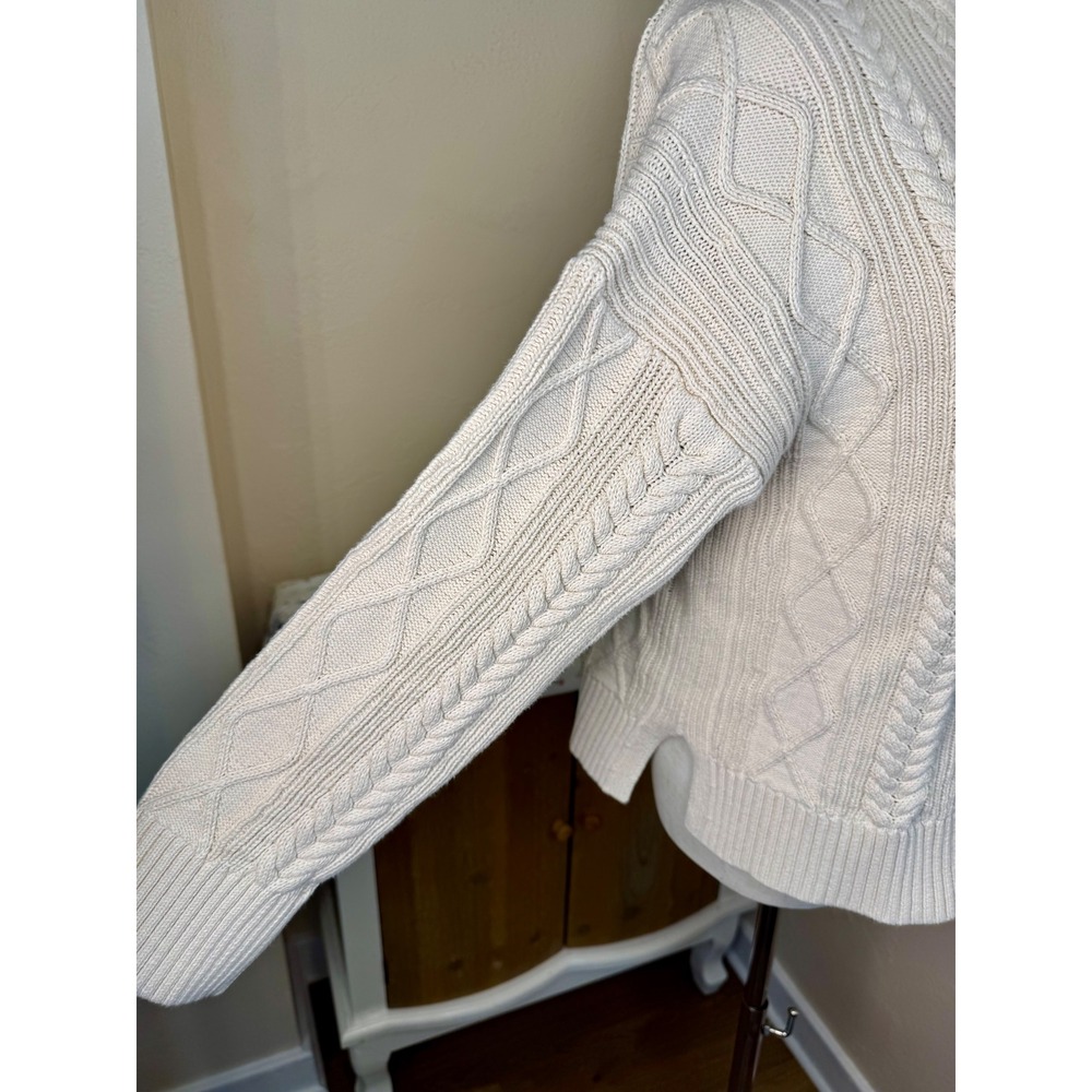 J.Crew Womens Ivory Cotton Cable Knit Fisherman Sweater Mock Neck BD709 Size M - Picture 4 of 7